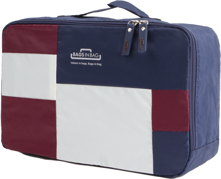 Bags in Bag Colorful Nylon Travel Organizer Packing Cubes | 12" x 7" x 4" | Navy Red White