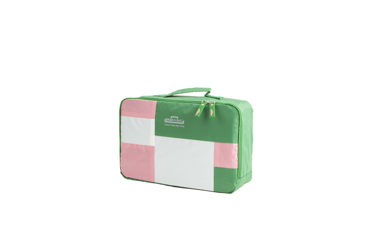 Bags in Bag Colorful Nylon Travel Organizer Packing Cubes | 12" x 7" x 4" | Green Pink White