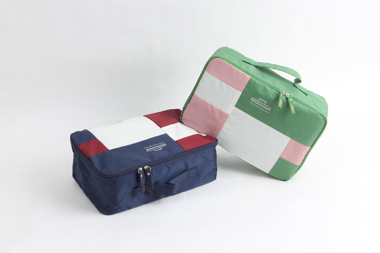 Bags in Bag Colorful Nylon Travel Organizer Packing Cubes | 12" x 7" x 4" | Green Pink White