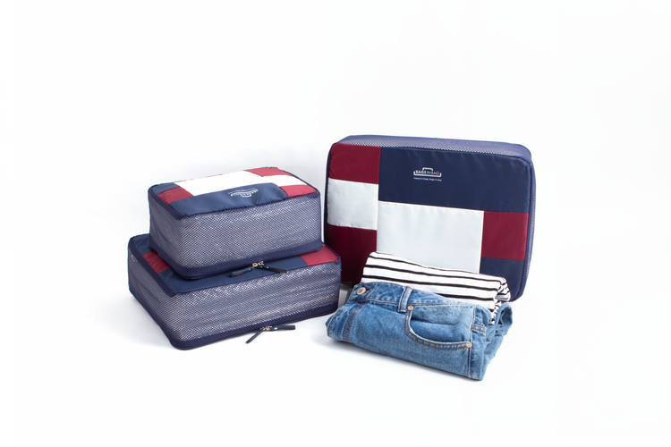 Bags in Bag Multi Size Colorful 3 Set Mesh Travel Organizer Packing Cubes | Navy Red White